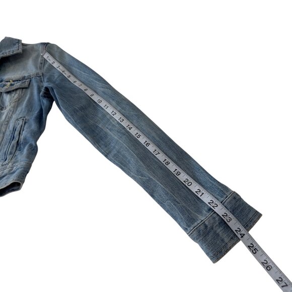 American Eagle Womens S/P Retro Cropped Denim Jacket Aztec Red Back Panel Casual - Picture 8 of 15